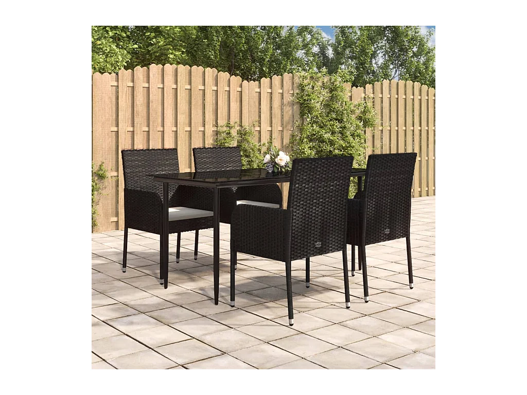 5 pcs conjunto de jantar p/ jardim c/ almofadões vime PE preto PT372298