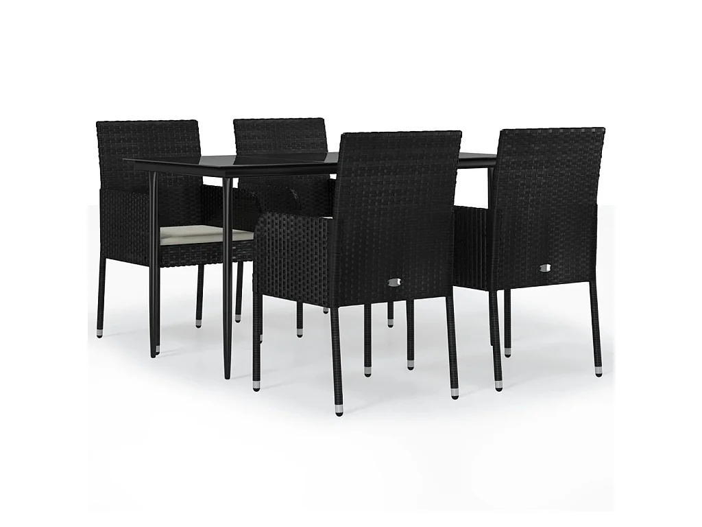 5 pcs conjunto de jantar p/ jardim c/ almofadões vime PE preto PT372298