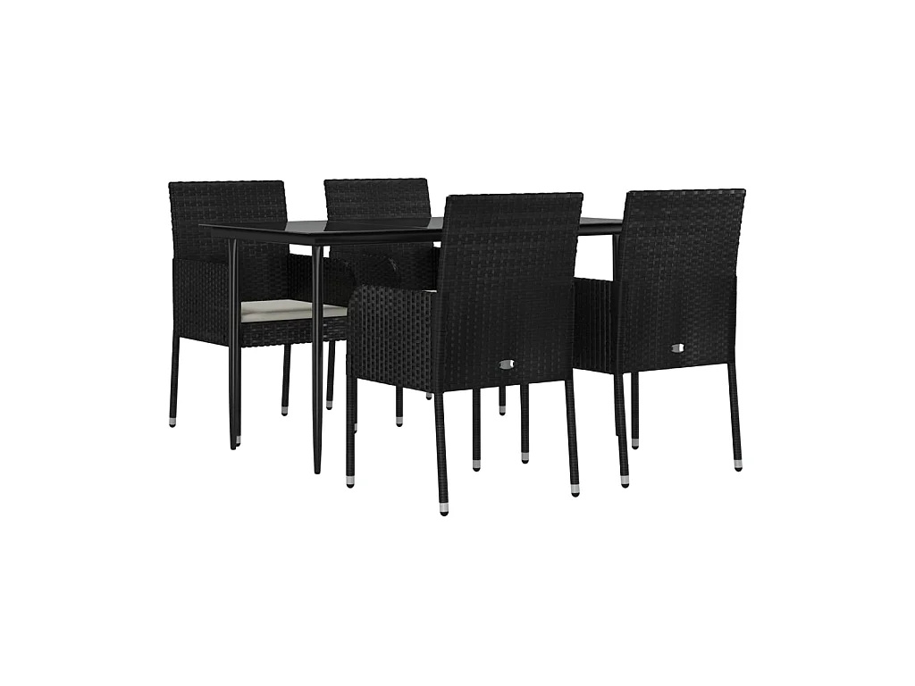 5 pcs conjunto de jantar p/ jardim c/ almofadões vime PE preto PT372298