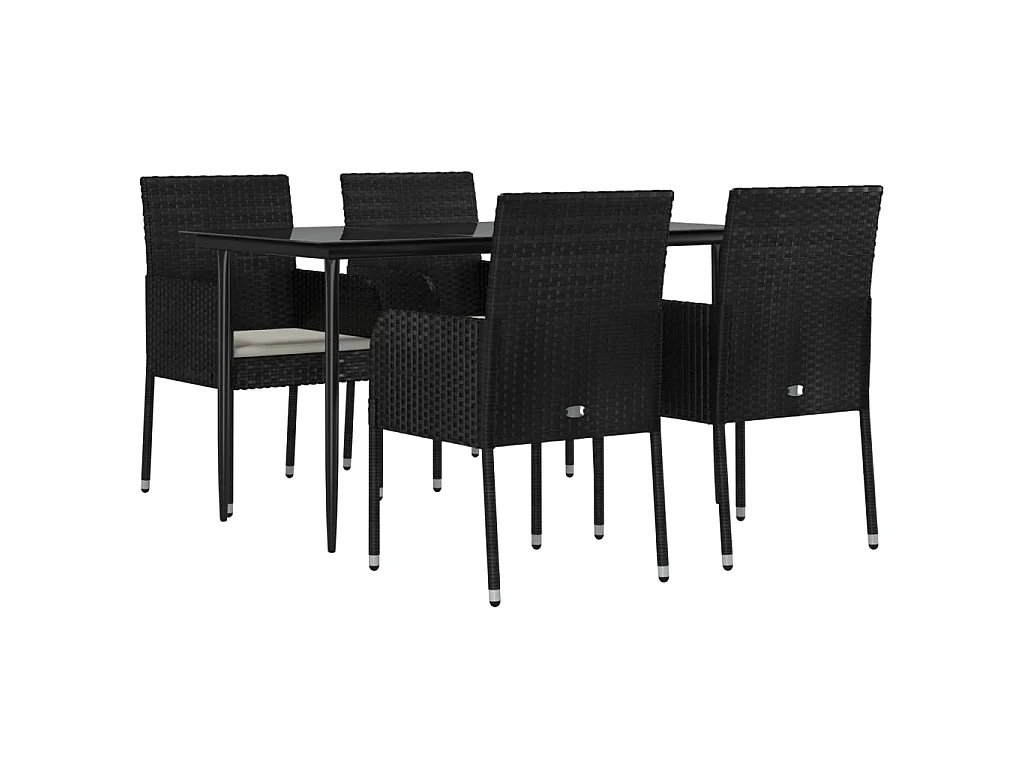5-tlg. Garten-Essgruppe,Gartensitzgruppe mit Kissen Schwarz Poly Rattan -gkd77047