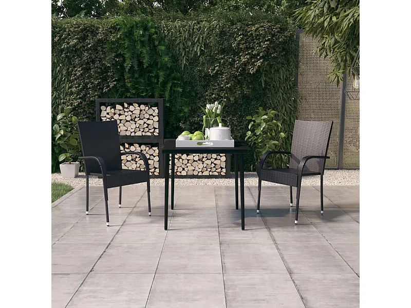 3 pcs conjunto de jantar para jardim preto PT386099