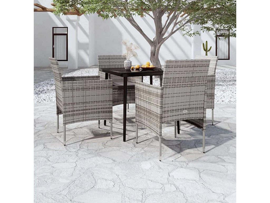 Comedor de jardín 5 piezas con cojines gris y negro YOE57366
