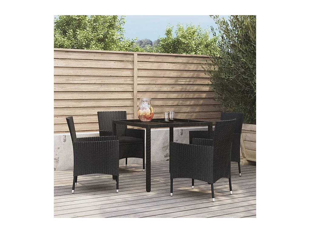 Ensemble à manger de jardin coussins 5pcs Noir Résine tressée BE14157