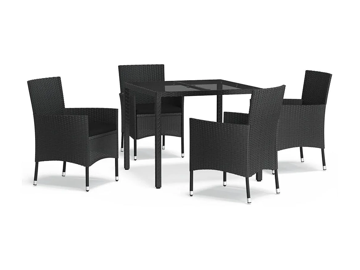 Ensemble à manger de jardin coussins 5pcs Noir Résine tressée BE14157