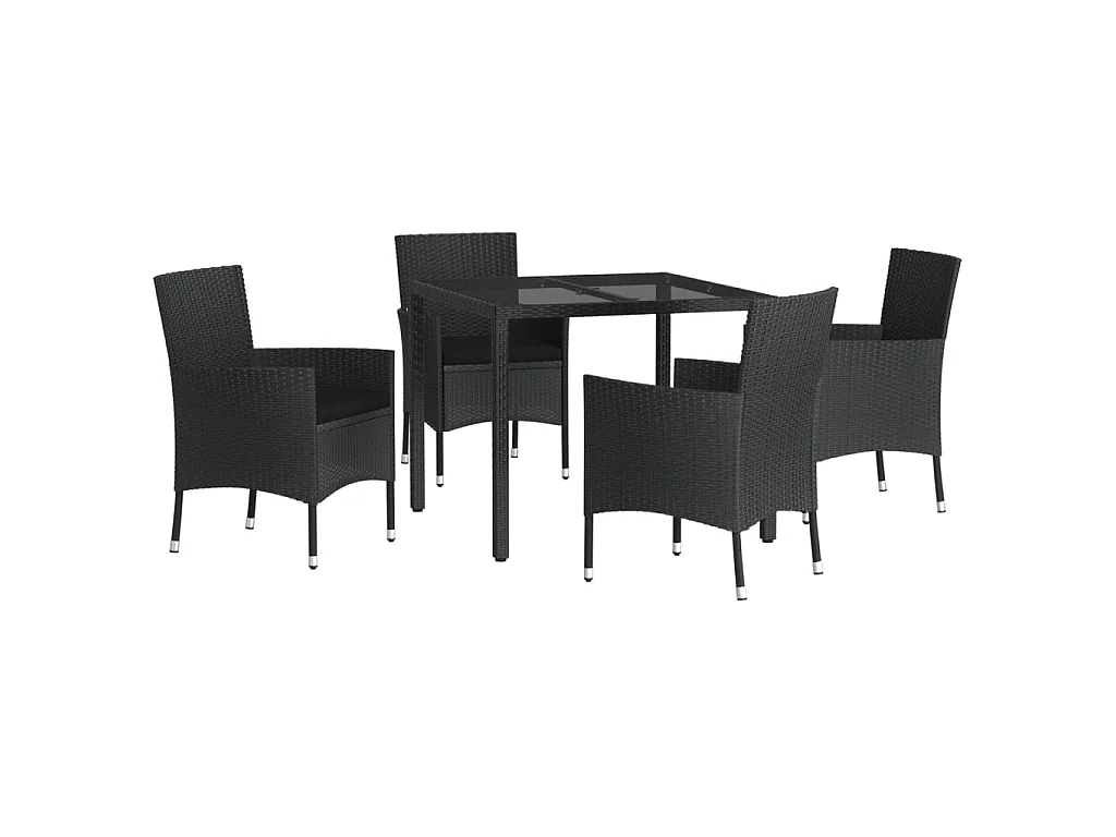 Ensemble à manger de jardin coussins 5pcs Noir Résine tressée BE14157