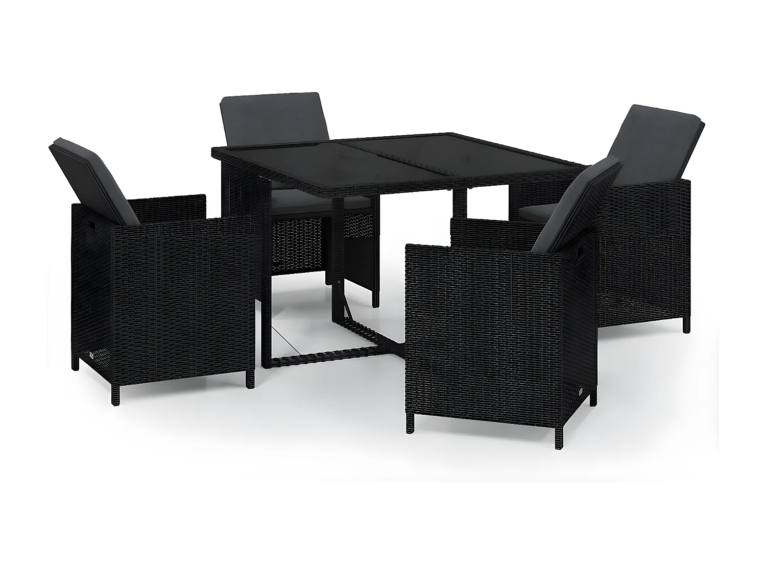 5-tlg. Garten-Essgruppe,Gartensitzgruppe mit Kissen Poly Rattan Schwarz -gkd51094