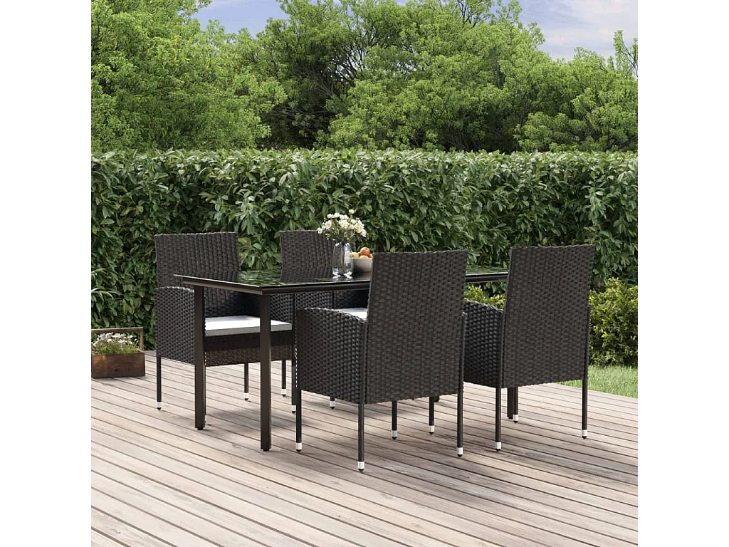 Ensemble à manger de jardin coussins 5pcs Noir Résine tressée BE84226
