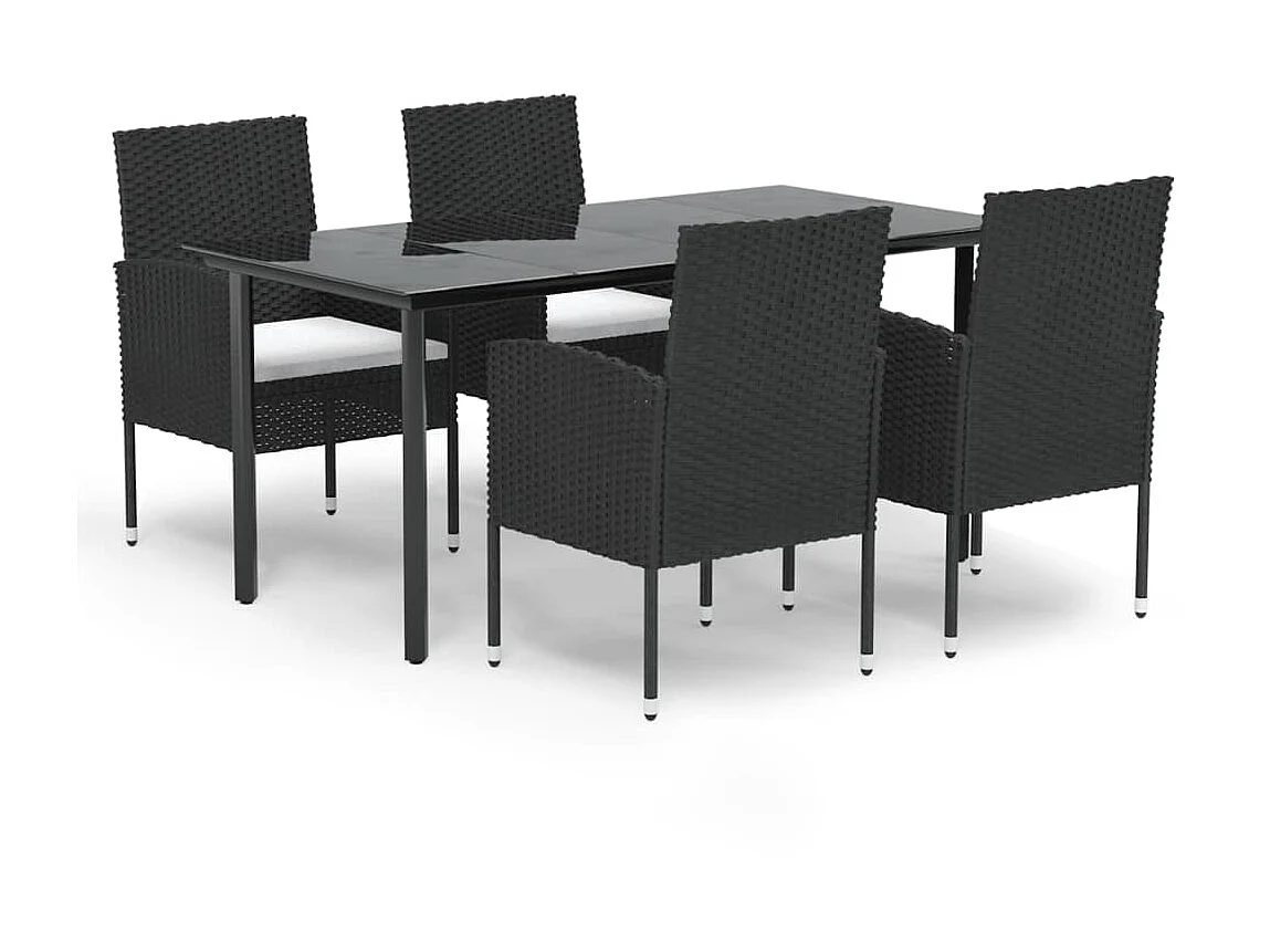 Ensemble à manger de jardin coussins 5pcs Noir Résine tressée BE84226