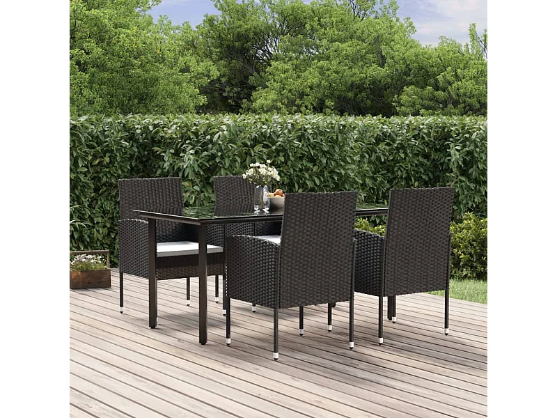 Ensemble à manger de jardin coussins 5pcs Noir Résine tressée BE84226