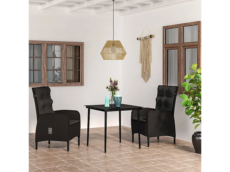 3 pcs conjunto de jantar para jardim com almofadões preto PT378555