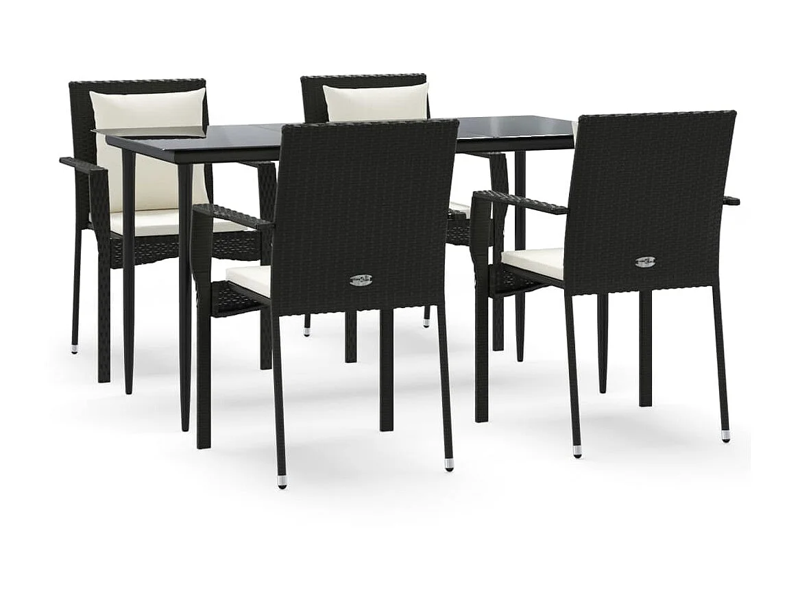 5-tlg. Garten-Essgruppe,Gartensitzgruppe mit Kissen Schwarz Poly Rattan -gkd30469