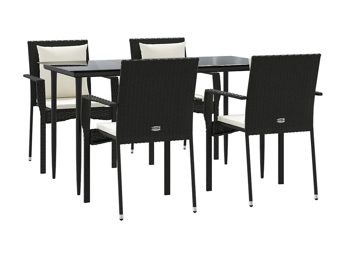 5-tlg. Garten-Essgruppe,Gartensitzgruppe mit Kissen Schwarz Poly Rattan -gkd30469