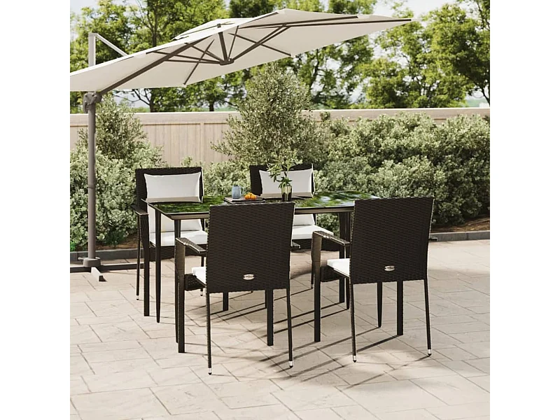 5-tlg. Garten-Essgruppe,Gartensitzgruppe mit Kissen Schwarz Poly Rattan -gkd30469