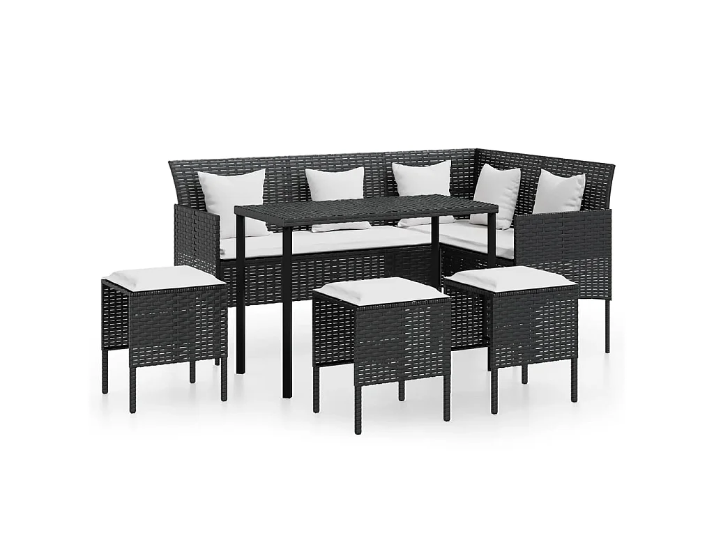 5-tlg. Sofagarnitur,Couchgarnitur in L-Form mit Kissen Poly Rattan Schwarz -gkd773346