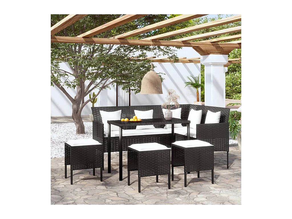 Ensemble de canapés en L 5pcs avec coussins Résine tressée Noir GFDF29234