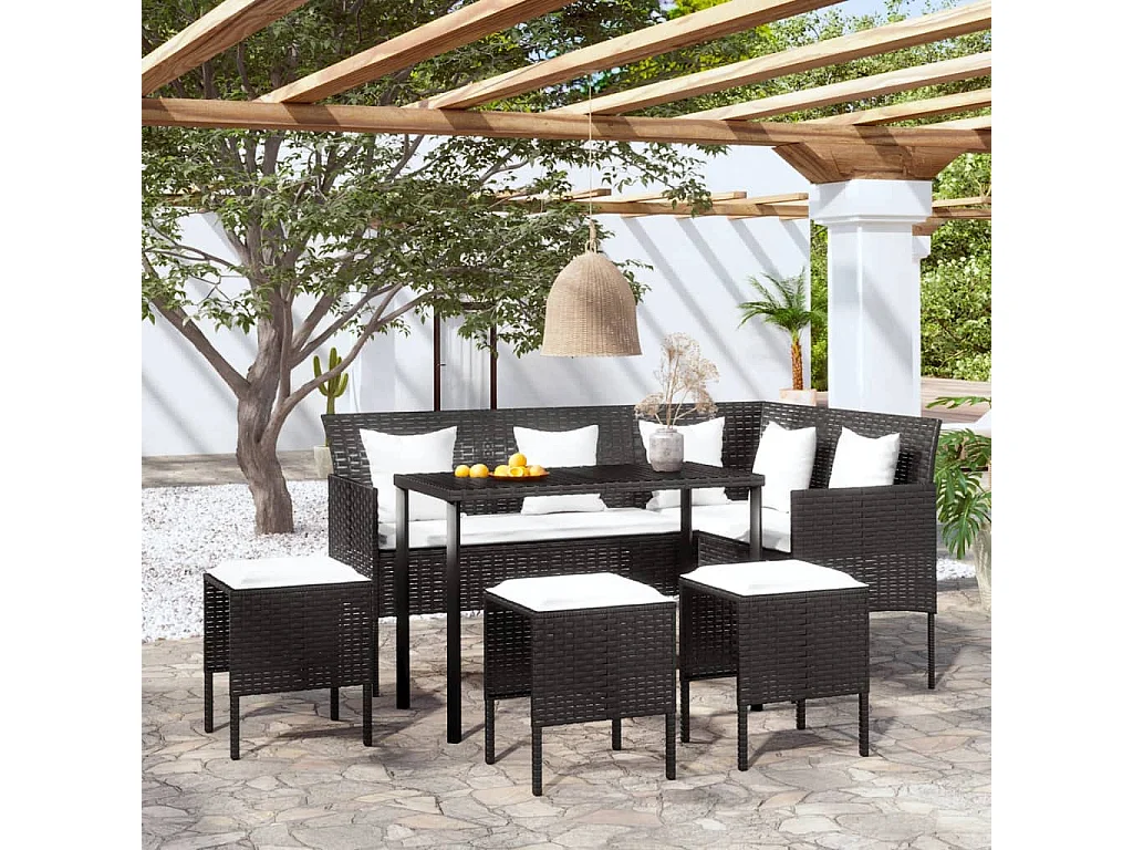 5-delige Loungeset met kussens L-vormig poly rattan zwart NL561874