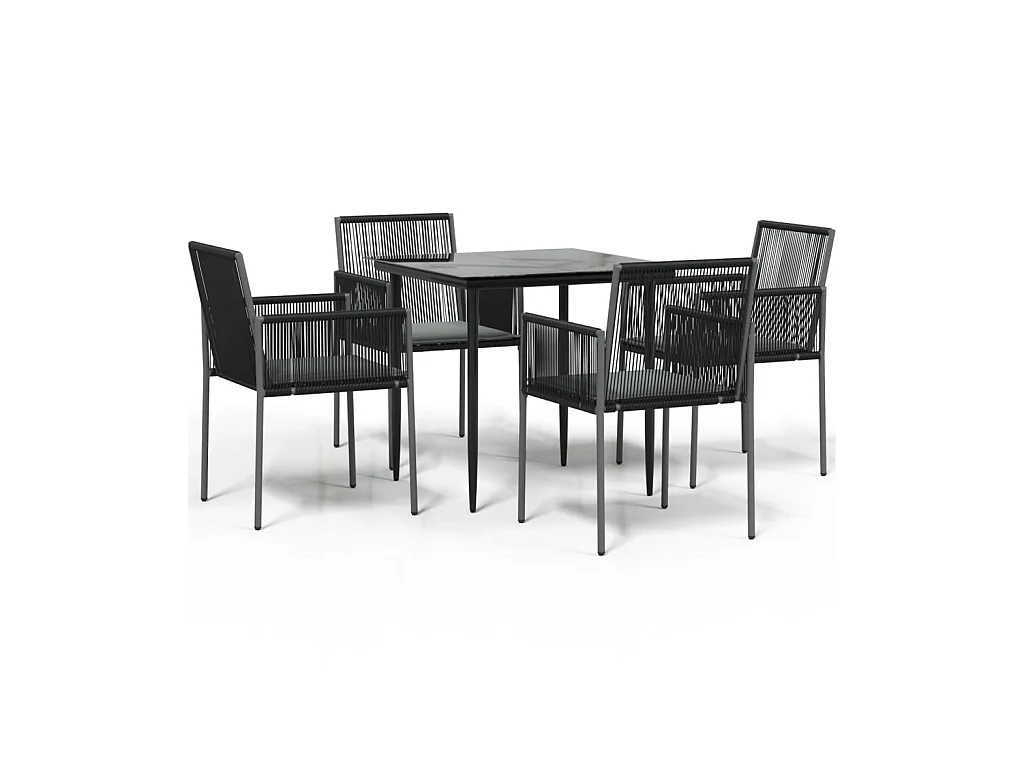 5-tlg. Garten-Essgruppe,Gartensitzgruppe mit Kissen Schwarz Poly Rattan & Stahl -gkd58685