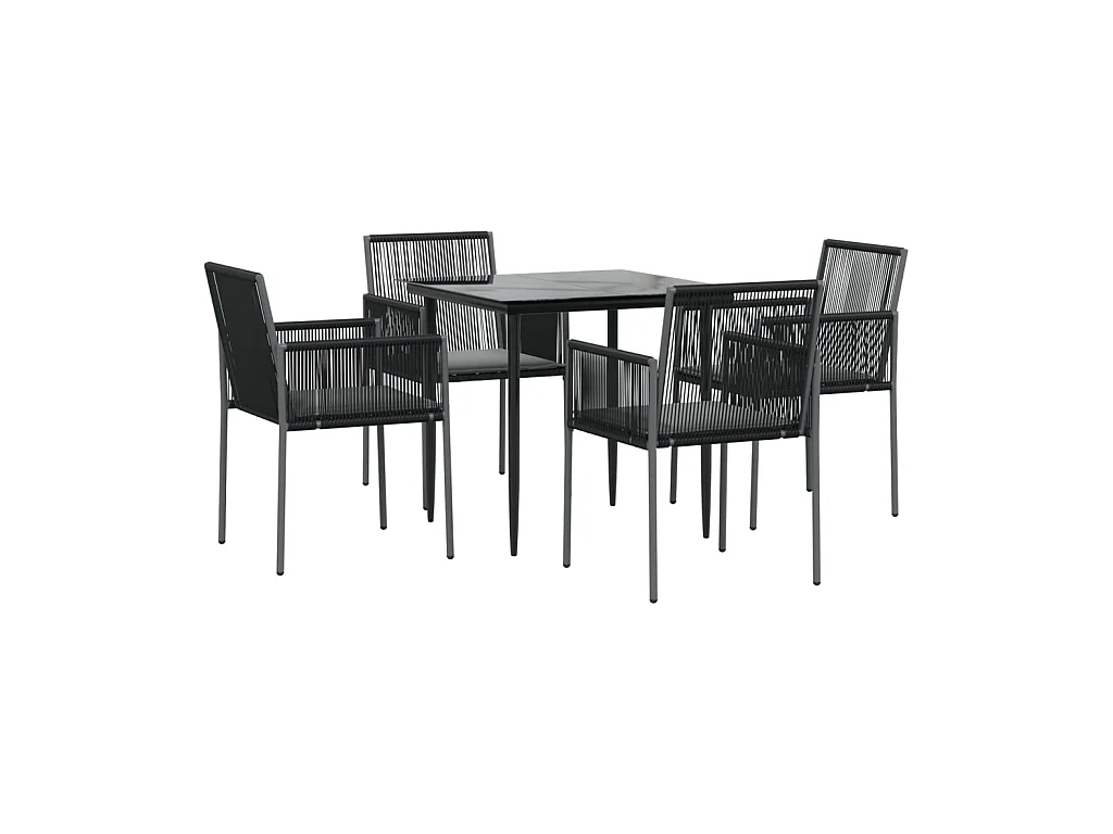 5-tlg. Garten-Essgruppe,Gartensitzgruppe mit Kissen Schwarz Poly Rattan & Stahl -gkd58685