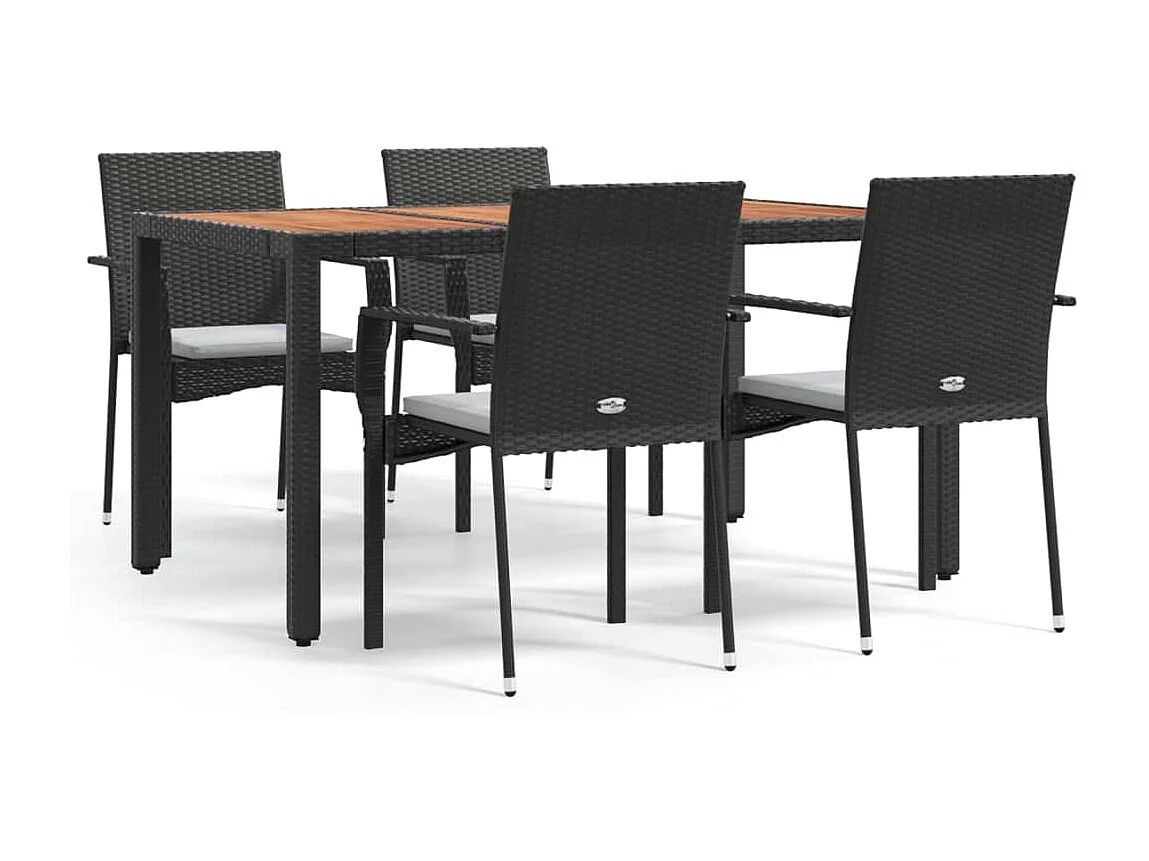 5-tlg. Garten-Essgruppe,Gartensitzgruppe mit Kissen Schwarz Poly Rattan -gkd94098