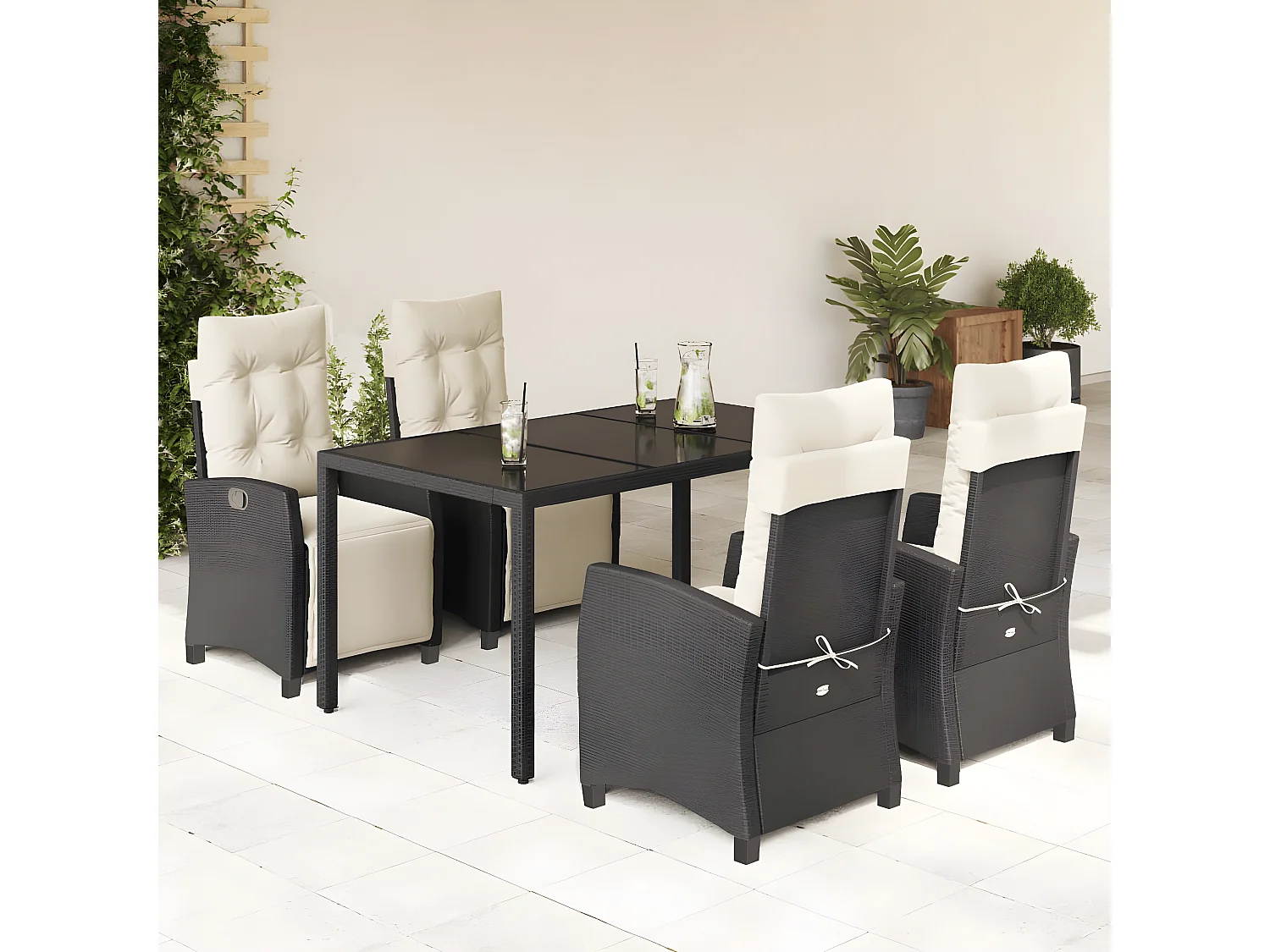 Ensemble à manger de jardin coussins 5pcs Noir Résine tressée BE89919