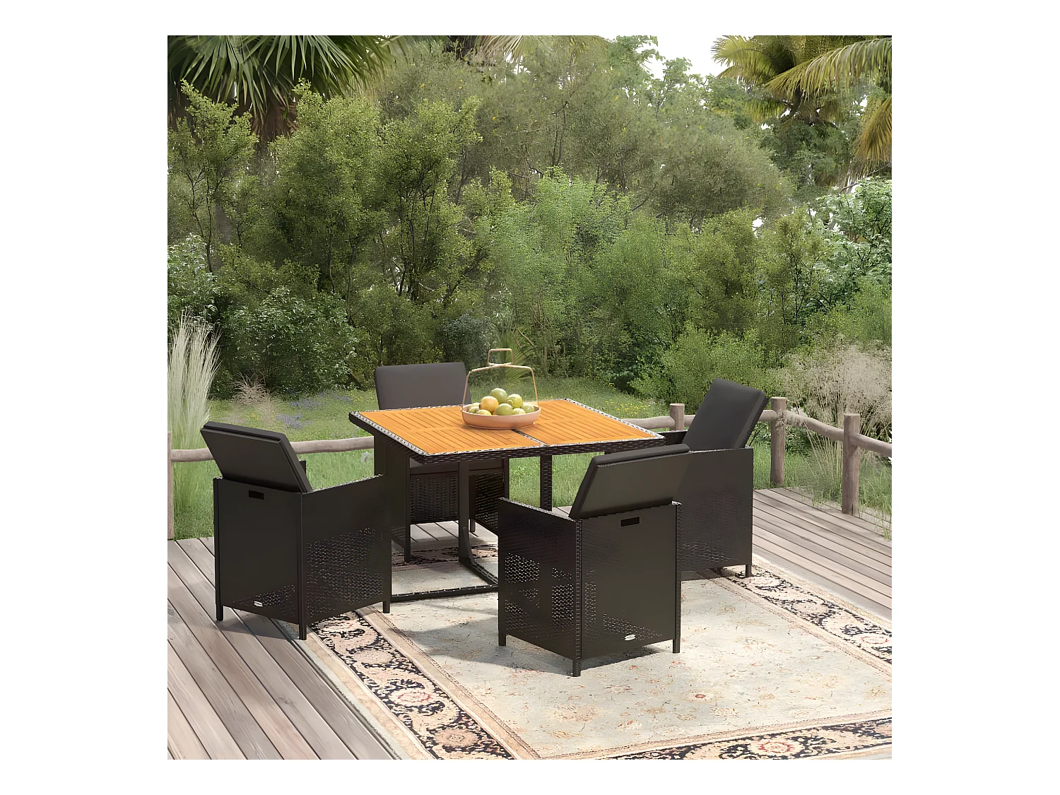 5-tlg. Garten-Essgruppe,Gartensitzgruppe mit Kissen Poly Rattan Schwarz -gkd37298