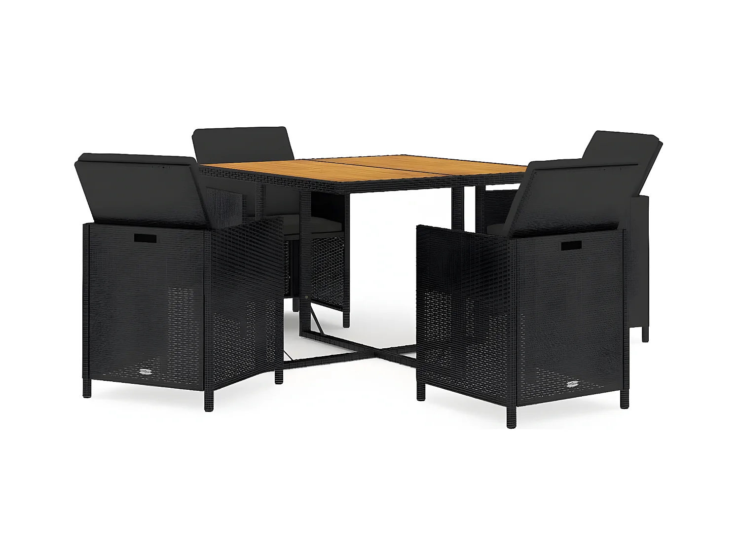 5-tlg. Garten-Essgruppe,Gartensitzgruppe mit Kissen Poly Rattan Schwarz -gkd37298