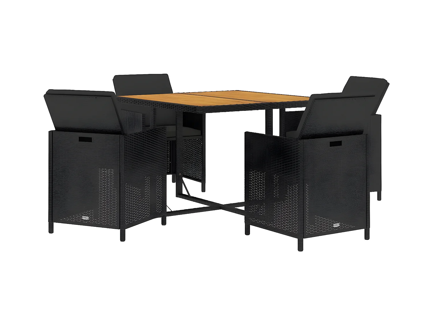 5-tlg. Garten-Essgruppe,Gartensitzgruppe mit Kissen Poly Rattan Schwarz -gkd37298