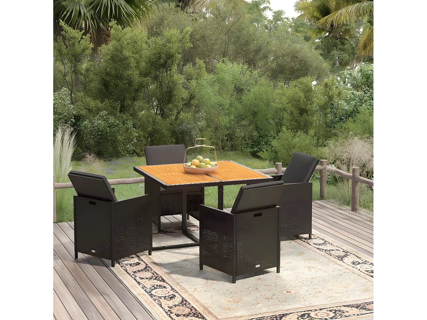 Salle à manger de jardin et coussins 5pcs Résine tressée Noir BE31721
