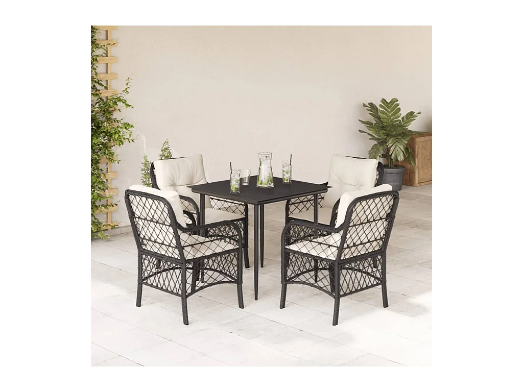 Ensemble à manger de jardin coussins 5pcs Noir Résine tressée BE13291