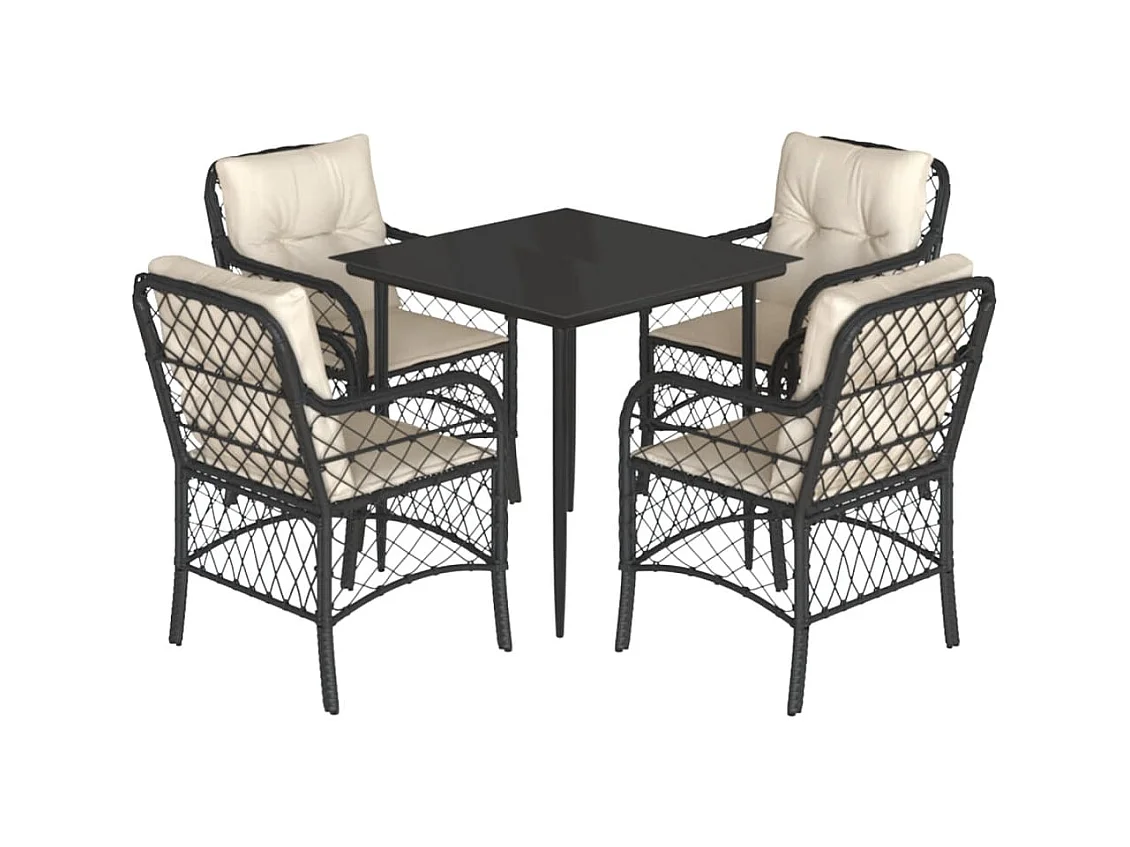 5-tlg. Garten-Essgruppe,Gartensitzgruppe mit Kissen Schwarz Poly Rattan -gkd83513