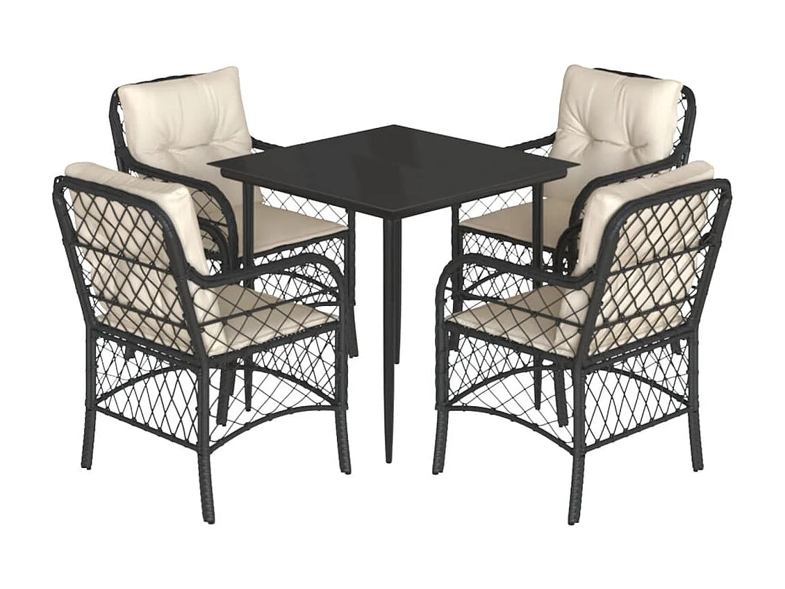 Ensemble à manger de jardin coussins 5pcs Noir Résine tressée BE13291