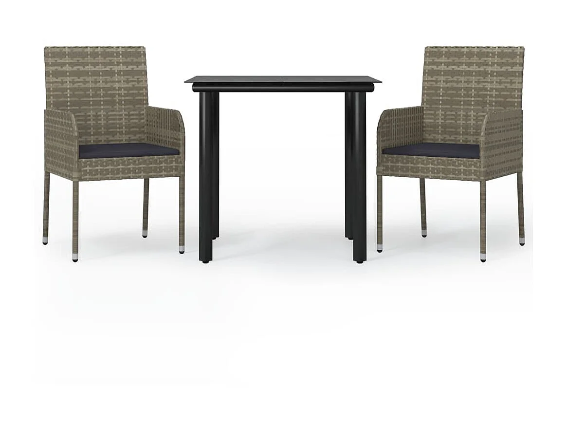 Ensemble à manger jardin 3pcs avec coussins noir et gris GFDF25618