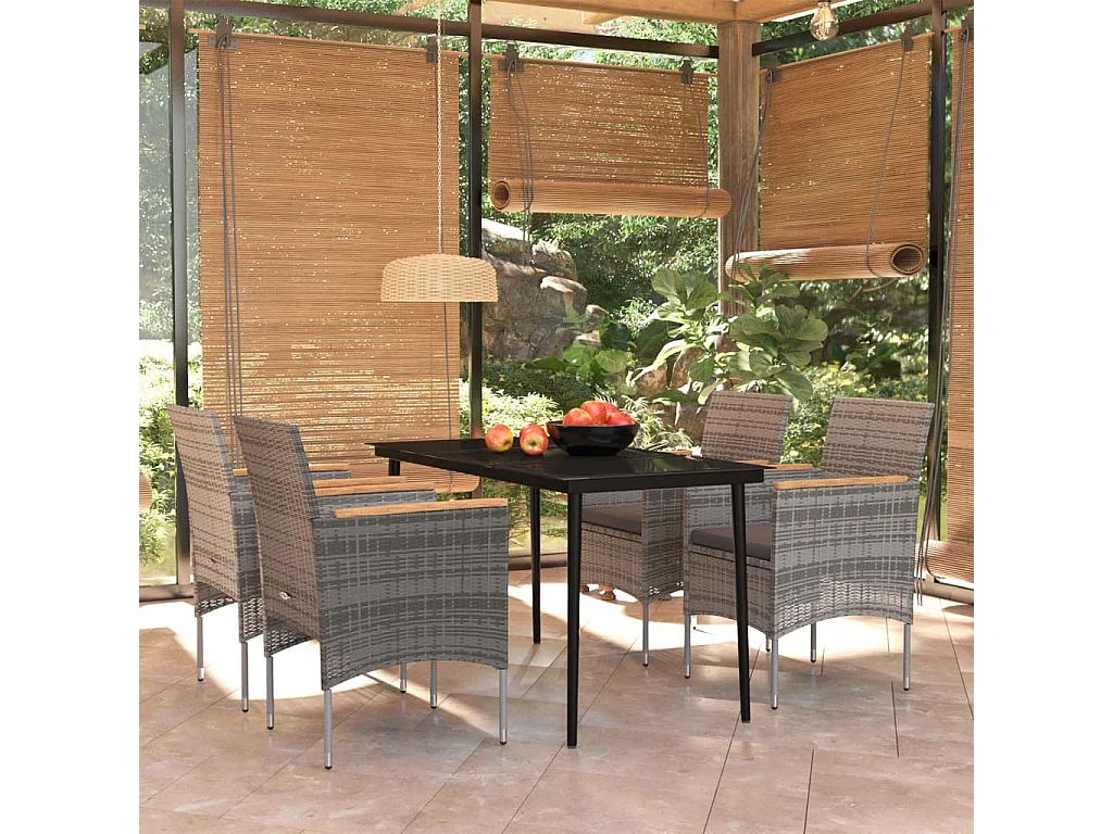 Ensemble à manger de jardin et coussins 5pcs Gris/noir GFDF99025