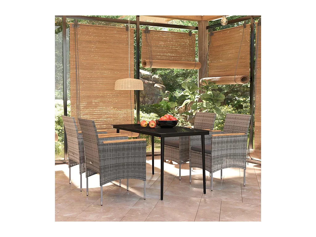 5-tlg. Garten-Essgruppe,Gartensitzgruppe mit Kissen Grau und Schwarz -gkd64660