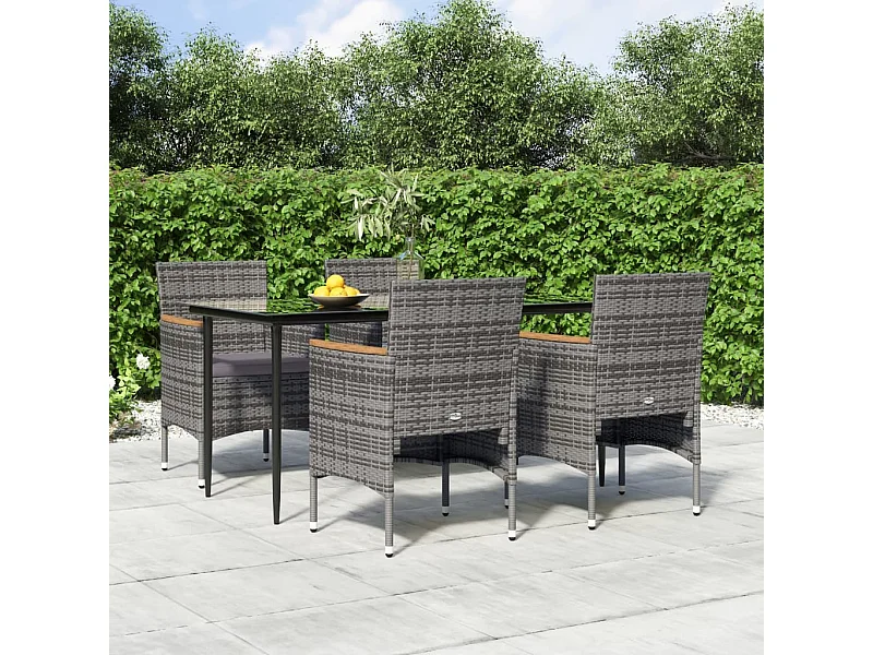 5-tlg. Garten-Essgruppe,Gartensitzgruppe mit Kissen Grau und Schwarz -gkd88881