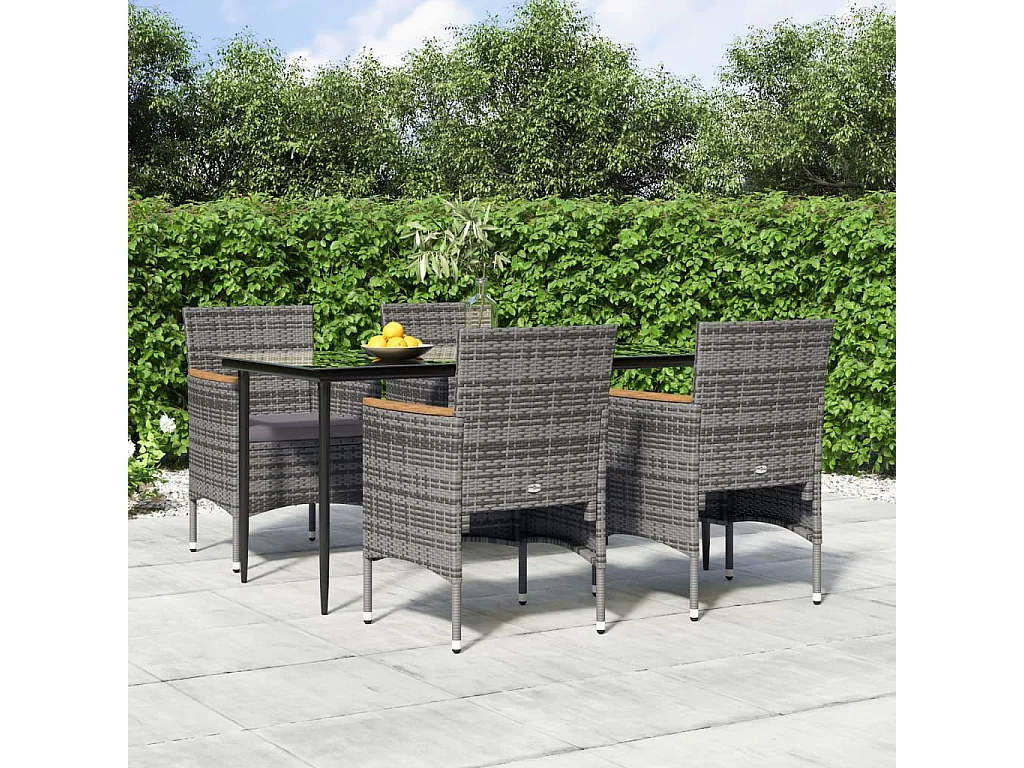 5-tlg. Garten-Essgruppe,Gartensitzgruppe mit Kissen Grau und Schwarz -gkd88881