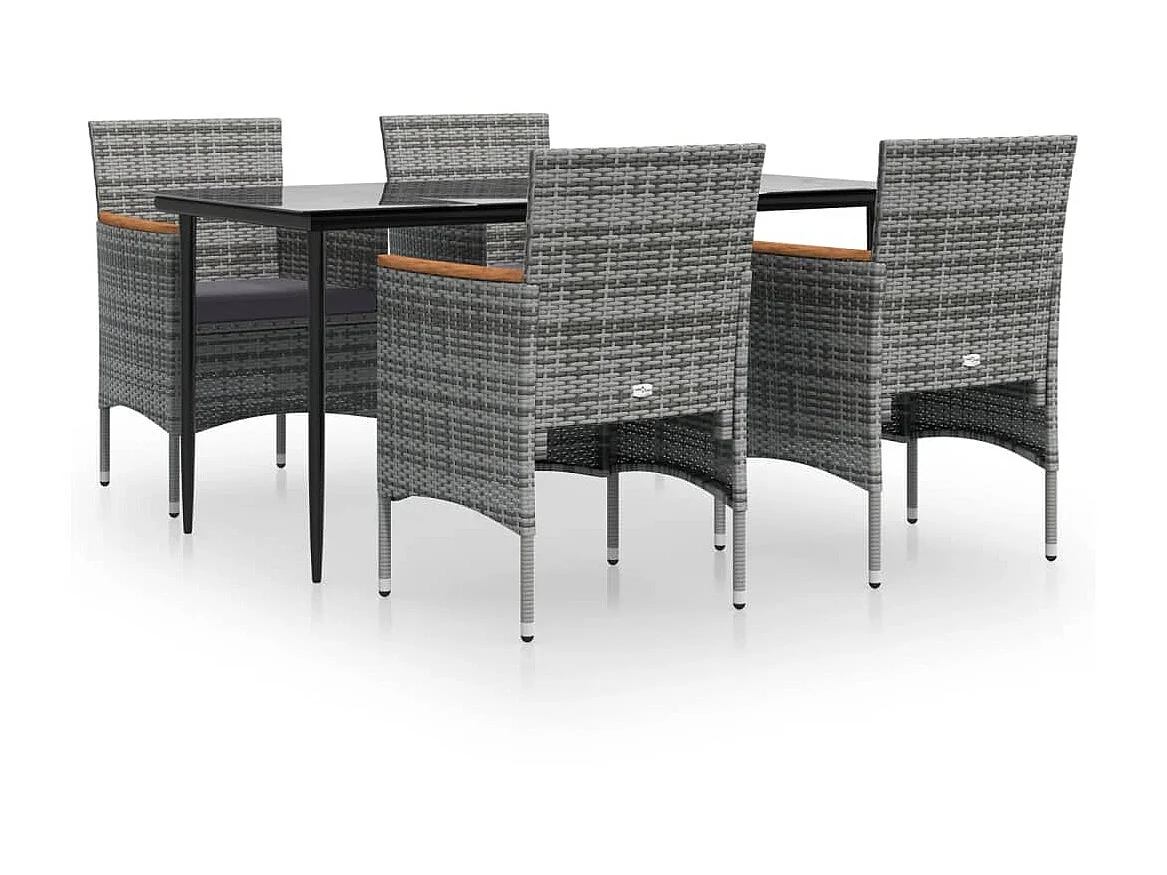 5-tlg. Garten-Essgruppe,Gartensitzgruppe mit Kissen Grau und Schwarz -gkd88881