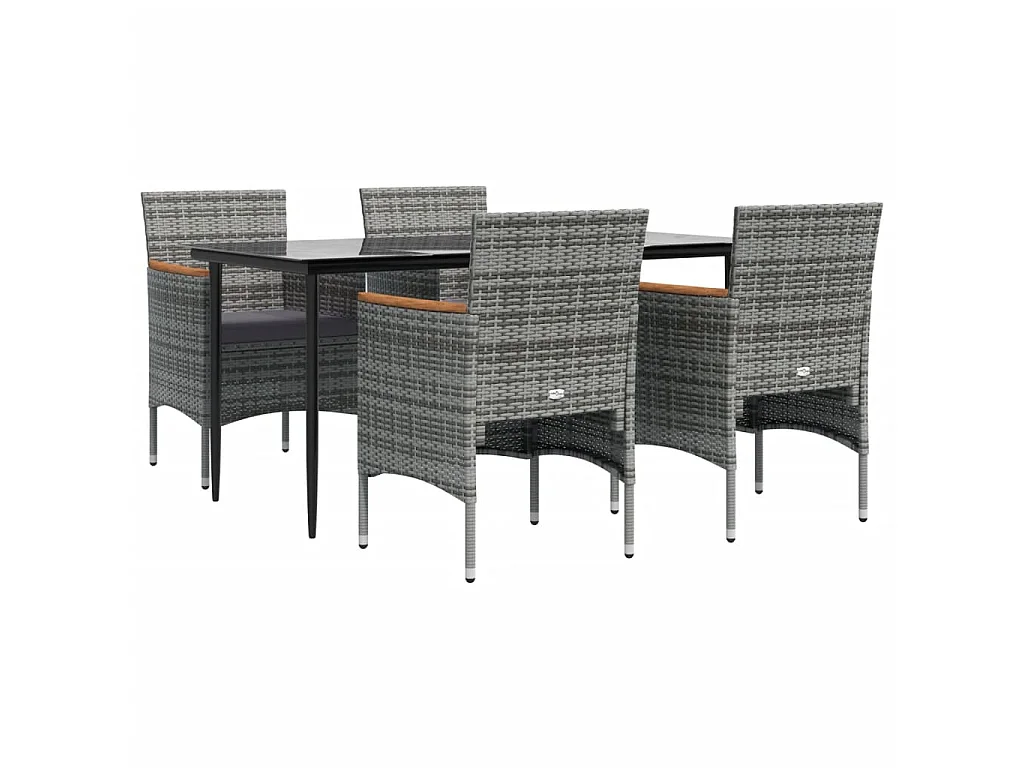 5-tlg. Garten-Essgruppe,Gartensitzgruppe mit Kissen Grau und Schwarz -gkd88881