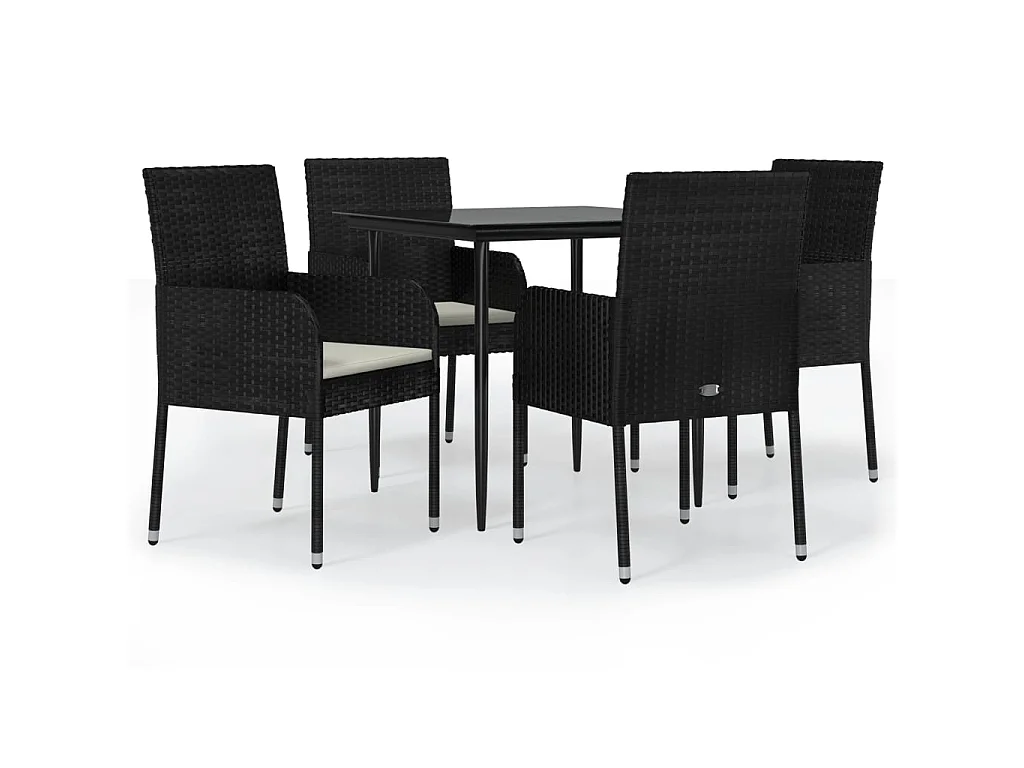 Ensemble à manger de jardin coussins 5pcs Noir Résine tressée BE90949