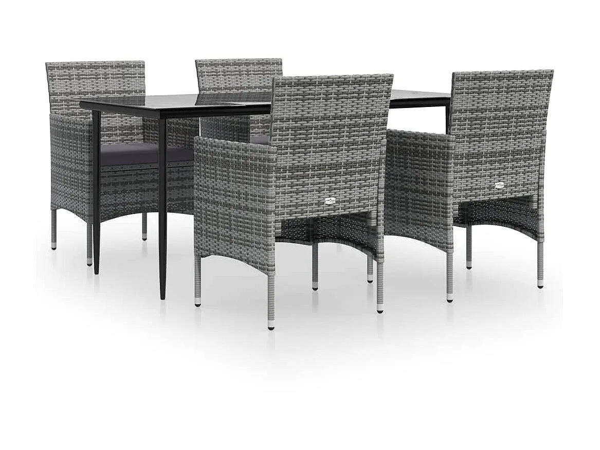 5-tlg. Garten-Essgruppe,Gartensitzgruppe mit Kissen Grau und Schwarz -gkd11478