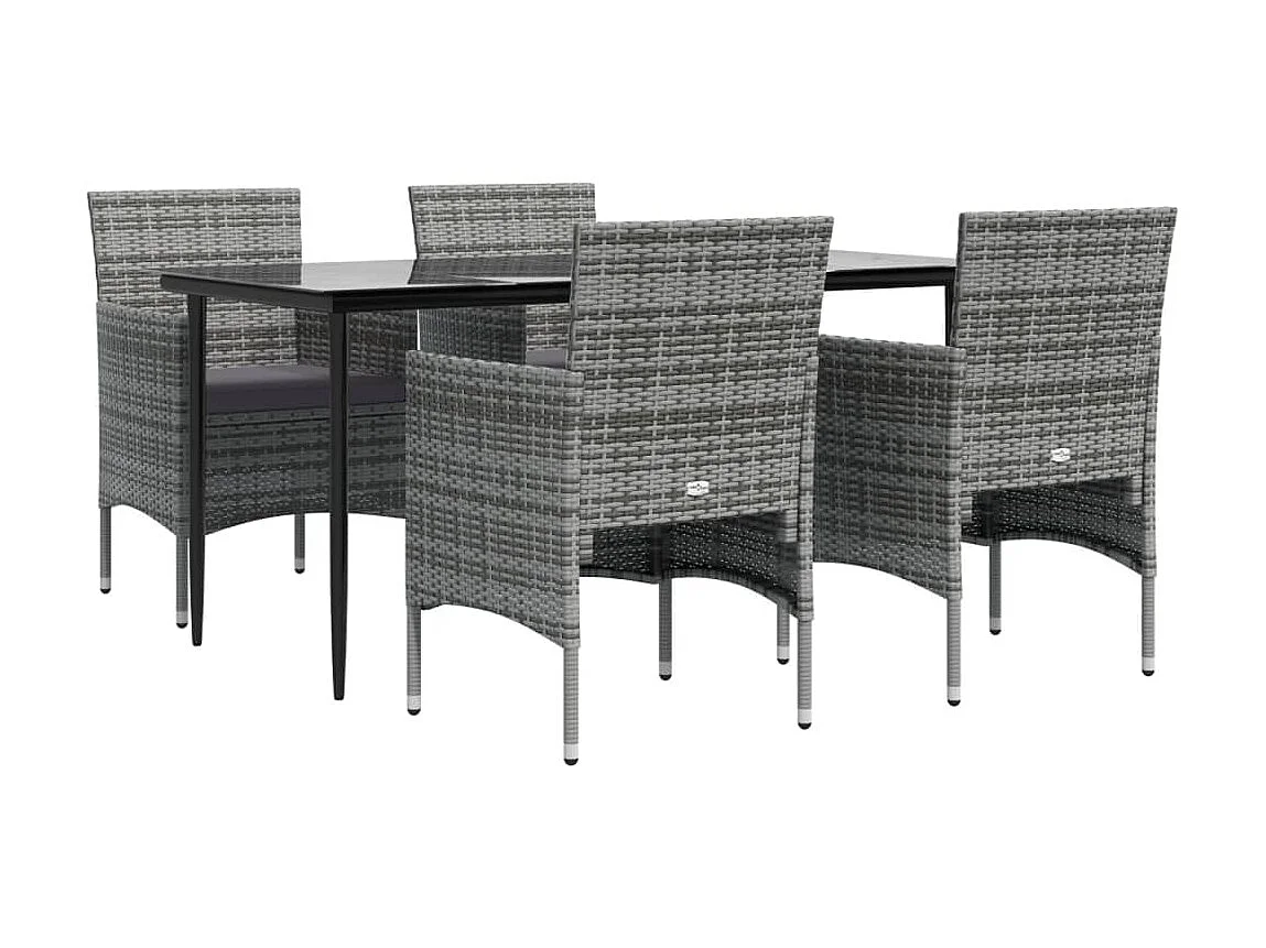 5-tlg. Garten-Essgruppe,Gartensitzgruppe mit Kissen Grau und Schwarz -gkd11478