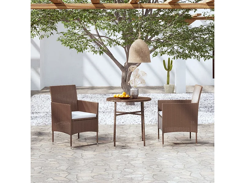 3-tlg. Garten-Essgruppe,Gartensitzgruppe Poly Rattan Braun -gkd63940