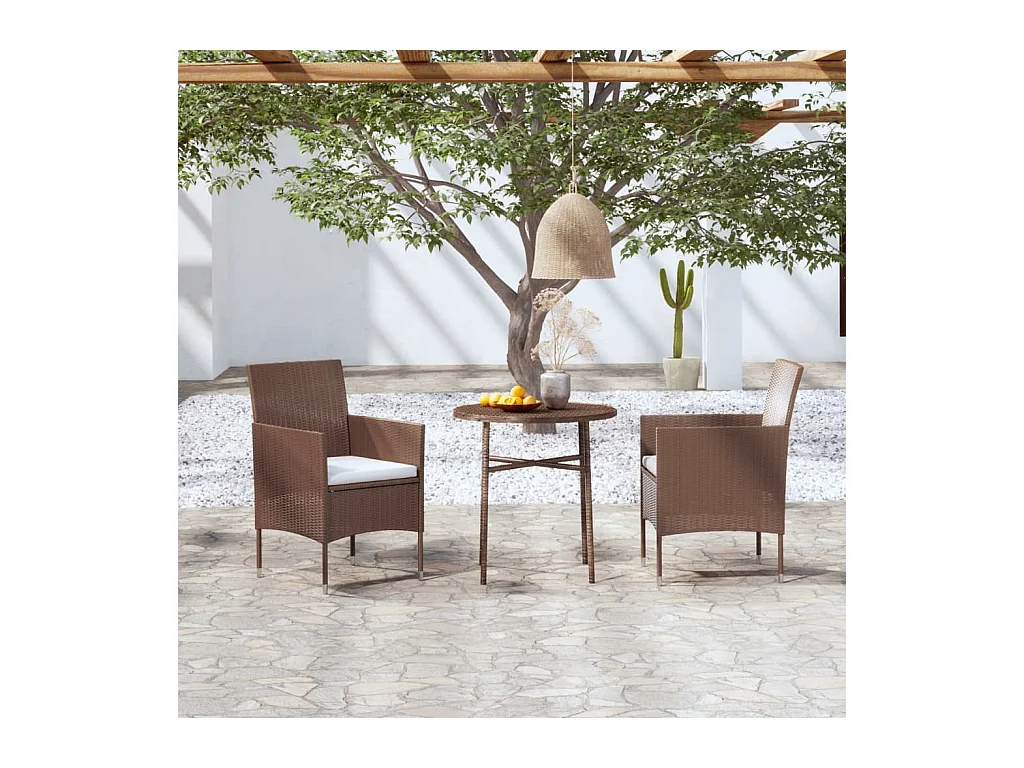 Ensemble de salle à manger de jardin 3pcs Résine tressée Marron GFDF18276