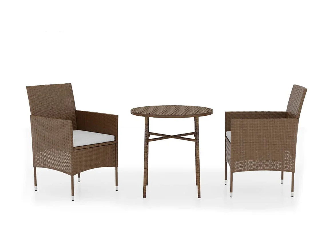 3-tlg. Garten-Essgruppe,Gartensitzgruppe Poly Rattan Braun -gkd63940