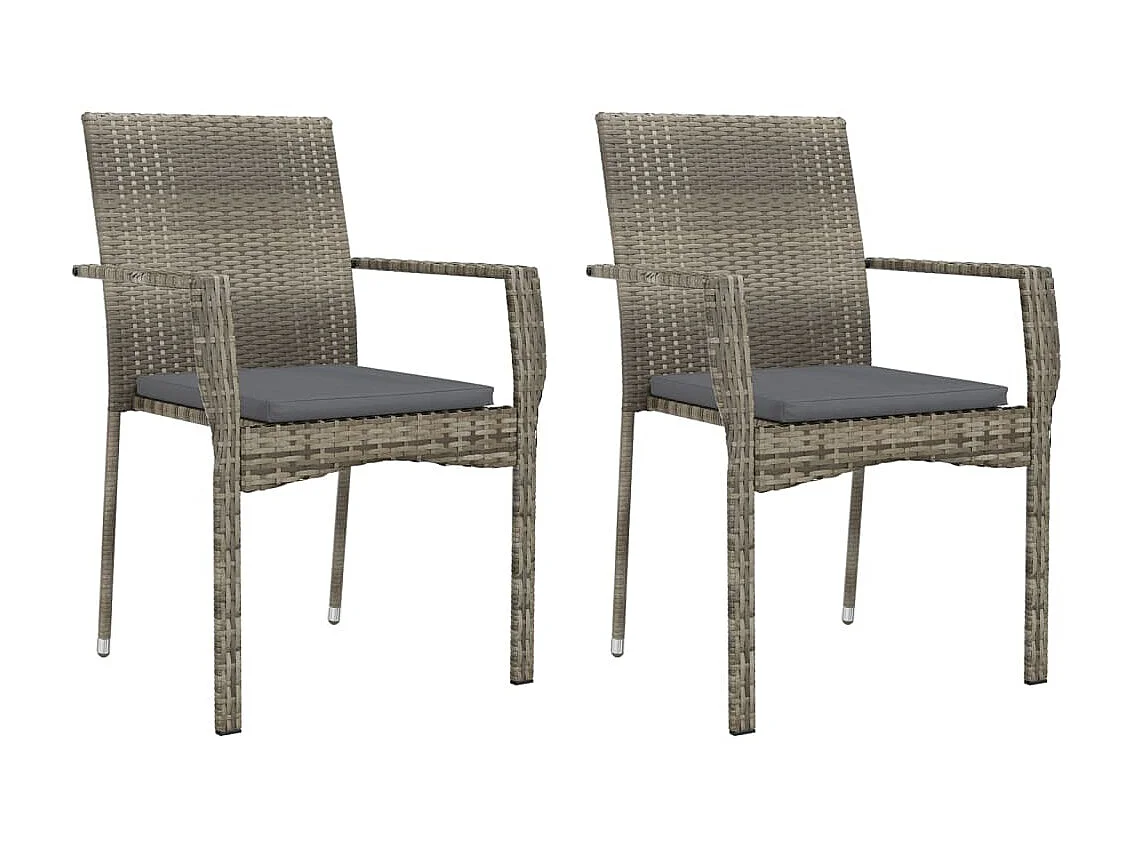 3-tlg. Garten-Essgruppe,Gartensitzgruppe mit Kissen Schwarz und Grau Poly Rattan -gkd55695