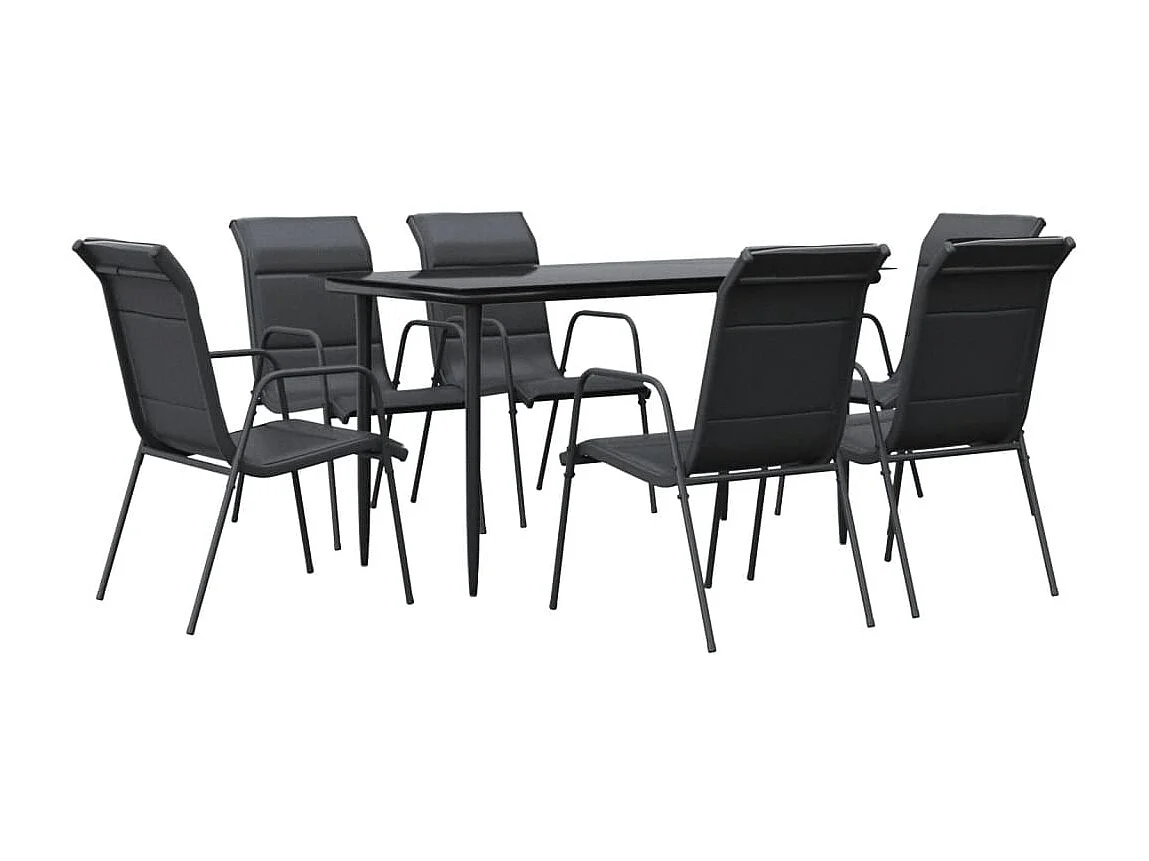 Ensemble à manger de jardin 7 pcs noir textilène et acier GFDF77439