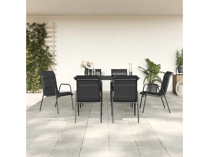 Ensemble à manger de jardin 7 pcs noir textilène et acier GFDF77439
