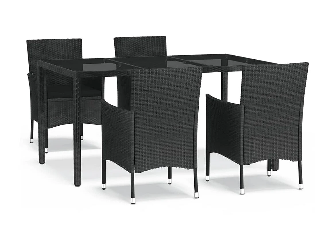 5-tlg. Garten-Essgruppe,Gartensitzgruppe mit Kissen Schwarz Poly Rattan -gkd90692