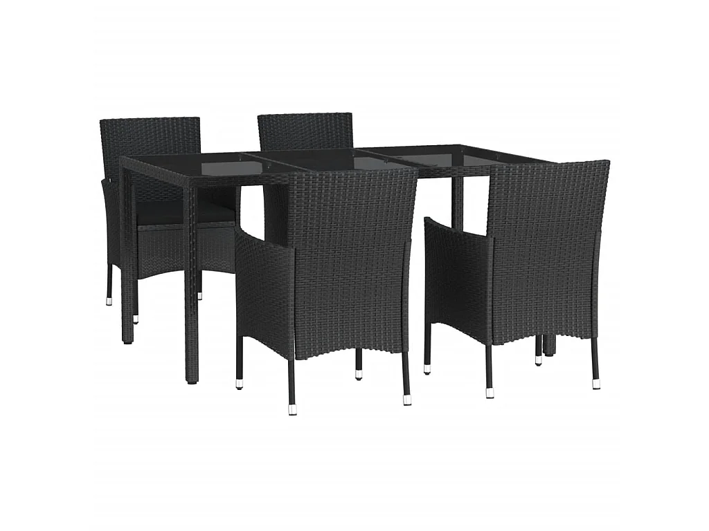 5-tlg. Garten-Essgruppe,Gartensitzgruppe mit Kissen Schwarz Poly Rattan -gkd90692