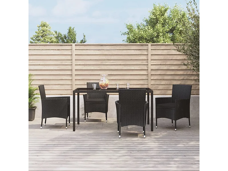 5-tlg. Garten-Essgruppe,Gartensitzgruppe mit Kissen Schwarz Poly Rattan -gkd90692